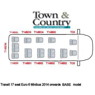Ford Transit MK8-Euro 6 2014 Onwards -17 Seat Minibus Base & Trend Models in Black - The Original Town & Country Seat Covers.