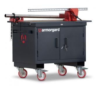 Armorgard Mobile Tuffbench BH1270VF, multi purpose work surface with wooded top and vices fitted + a heavy duty storage cabinet