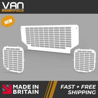 Ford Transit Crew Cab/Tipper 2014 On Cab Side and Rear Window Guard Grilles in White