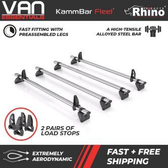 Vauxhall Movano 2021 onwards all L3 & L4 models - 4 xRhino KammBar Roof Bars + 2 Pairs Loadstops