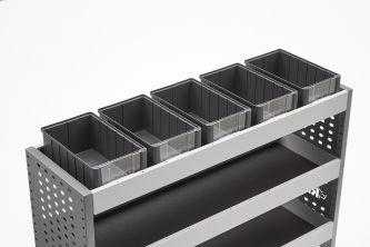 LinBins with Front Viewing Window for Rhino MR4 Internal Van Racking  - Fits the 1400 x 380mm Depth Shelves - 6 Pack
