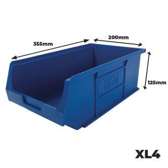 4 x Plastic Storage Container Bins XL4, 355mm (L) X 200mm (W) X 125mm (H)
